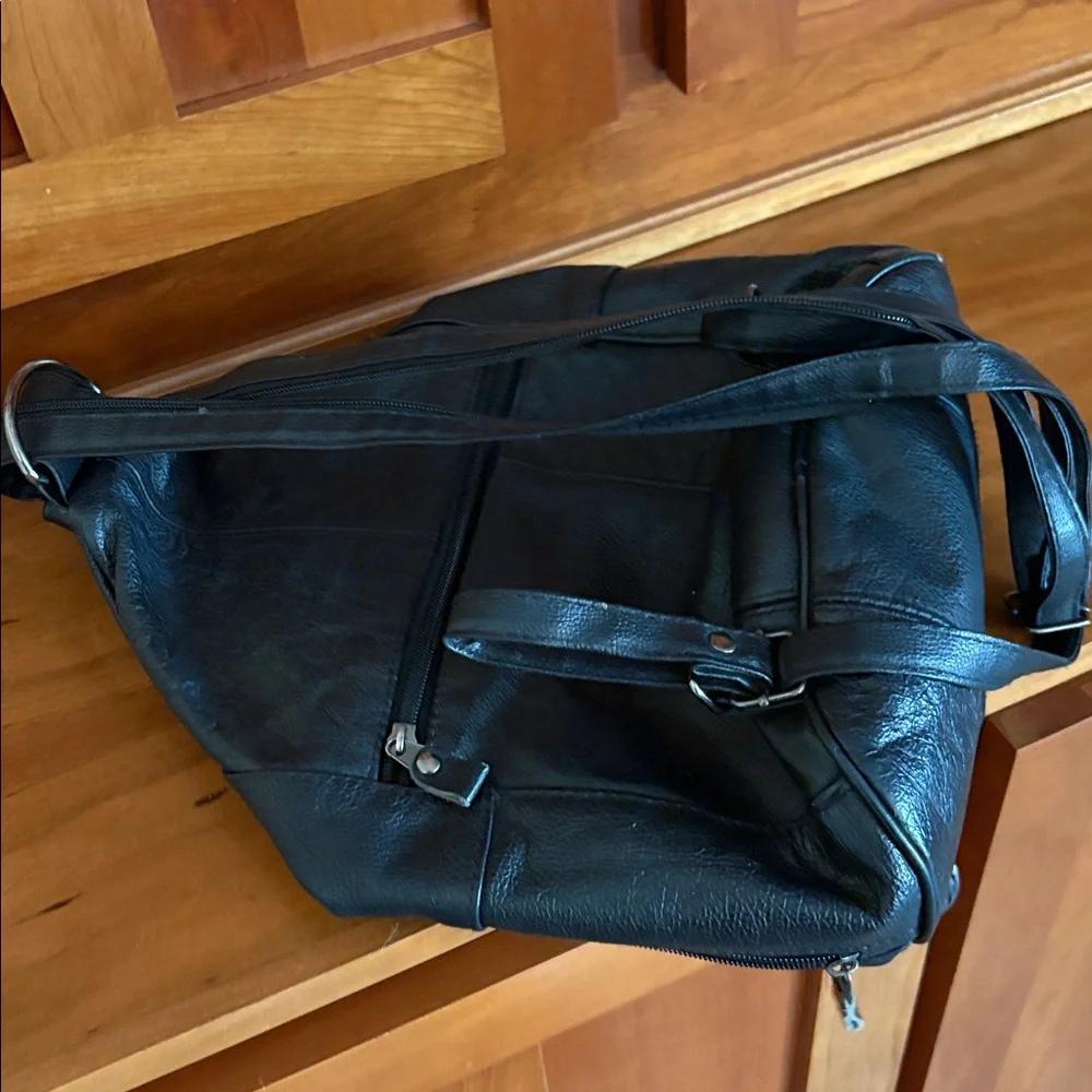 Black Leather Men's Sling Backpack